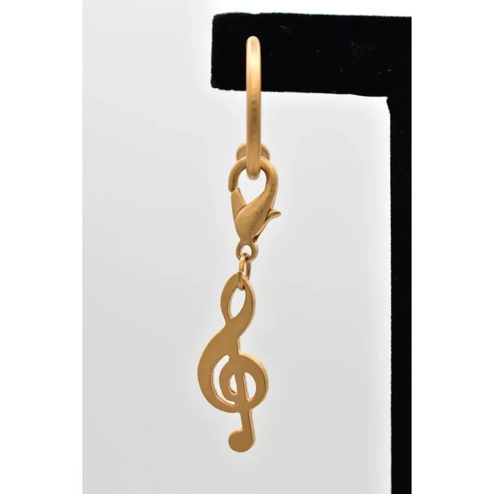 Vintage Treble Clef Earrings Dangle Brushed Gold Music Note Chunky NOS 80s BinBK
